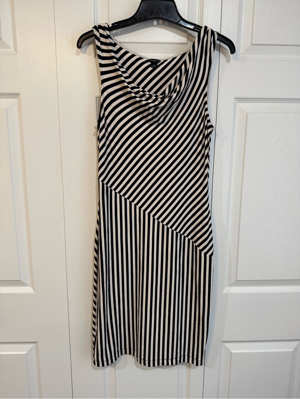 Ann Taylor Black and White Striped Sleeveless Sheath Dress